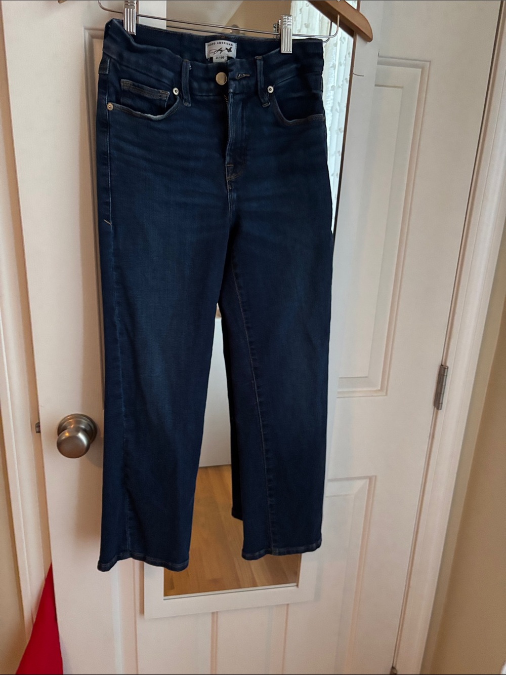 NWOT Petite Good American Dolly Parton Jolean Dark Blue Straight Mid Rise Jeans